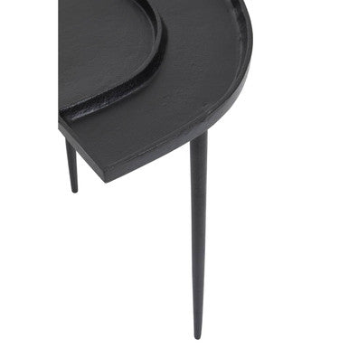 Orsina Black Side Table featuring a sleek design with curved edges and slender legs