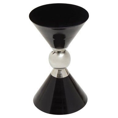 Orsina Modern Black Side Table with Unique Cone Shape and Polished Silver Accent