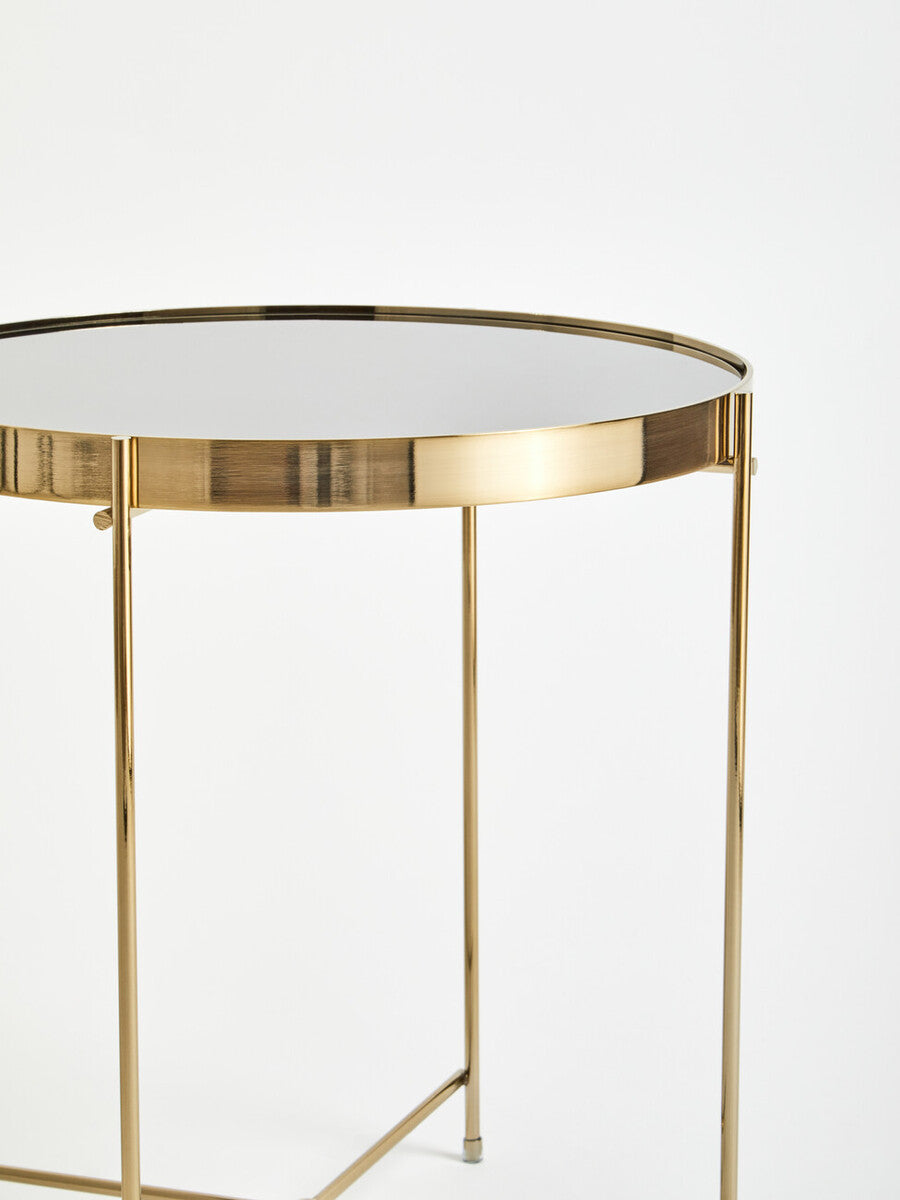 Orsina Gold Side Table with Black Glass Top and Sleek Modern Design for Stylish Interiors