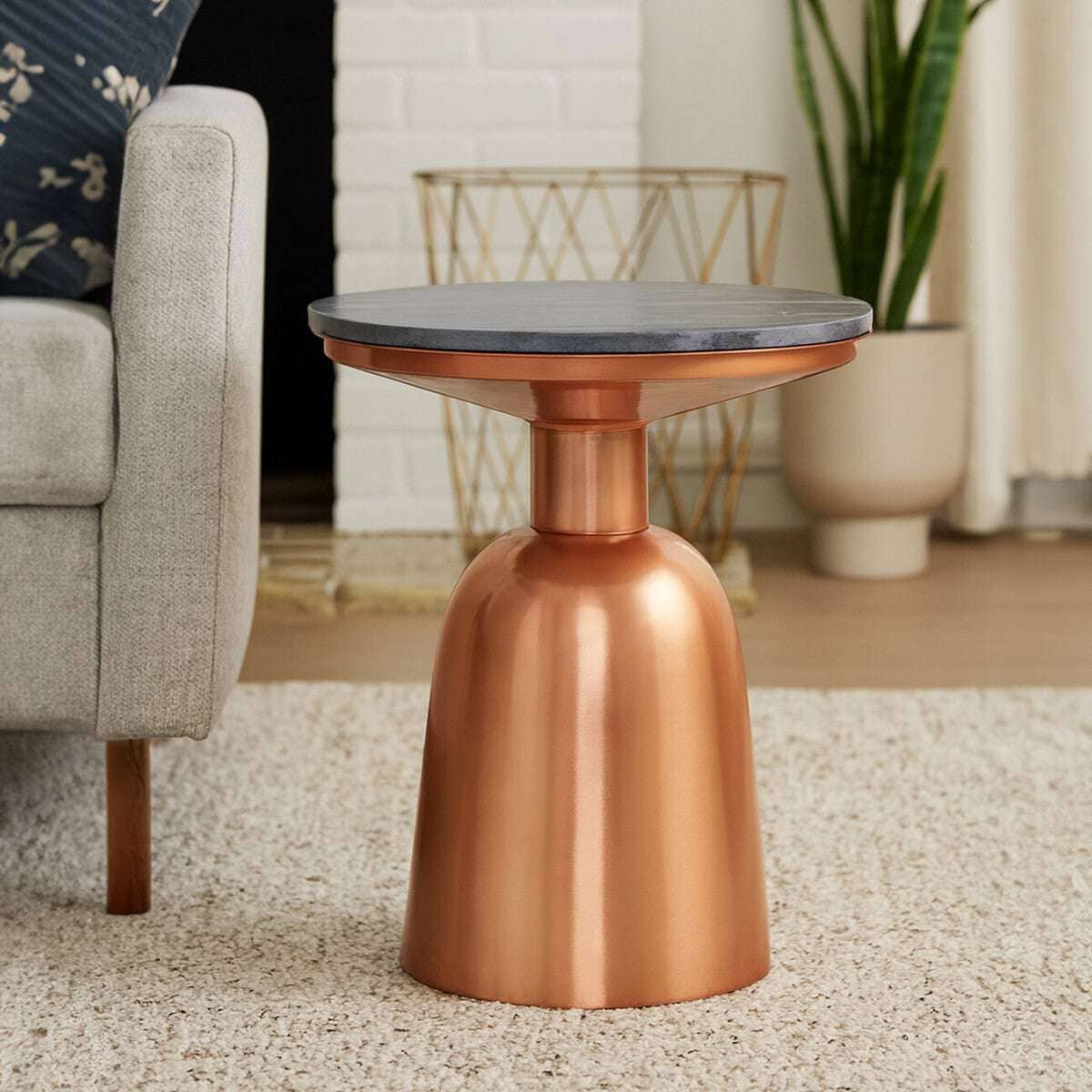 Amira Black Marble Top Copper Base Side Table Orsina