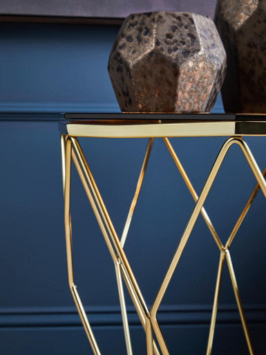 Orsina Side Table with Gold Wire Design and Decorative Stone Pot on Top