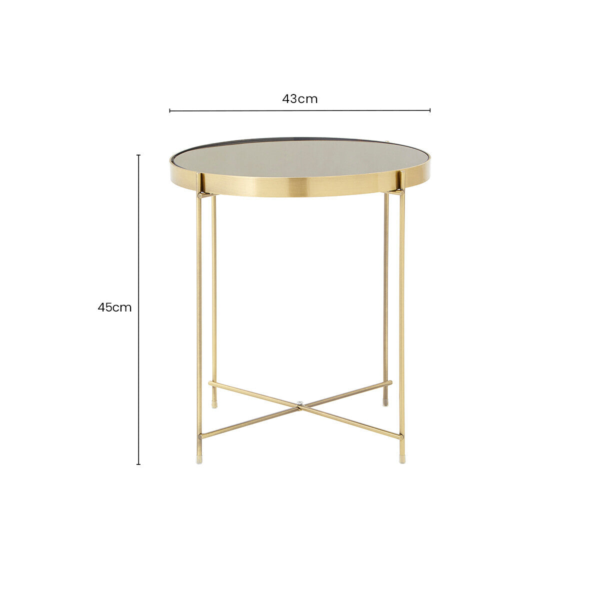 Stylish Orsina Side Table with a Circular Glass Top and Gold Metal Legs for Elegant Living Spaces