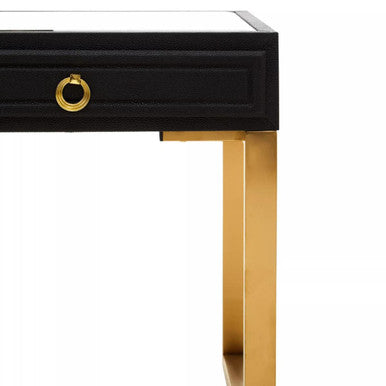 Orsina Black Side Table with Gold Legs and Drawer for Modern Bedrooms