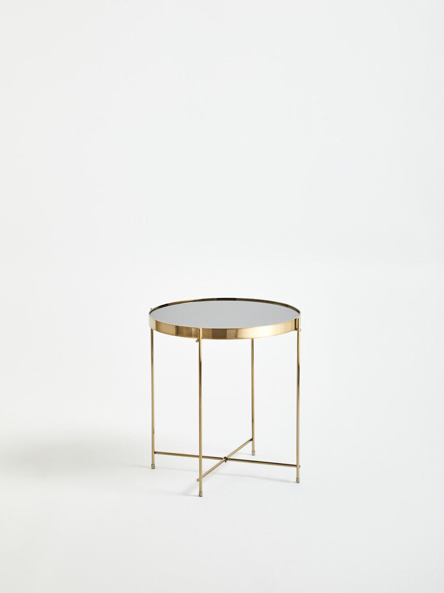 Orsina Gold Side Table with a sleek round black top and elegant metal frame