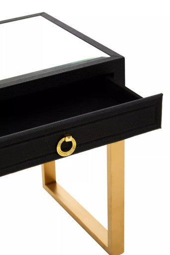 Orsina Side Table with a Glass Top and Gold-Finished Legs and Drawer