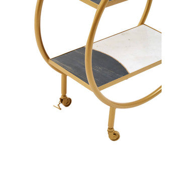 Orsina Gold Bar Cart with Two Shelves and Wheels, Ideal as a Side Table for Entertaining