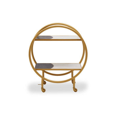 Orsina stylish Side Table with round design and two shelves on wheels for versatile use