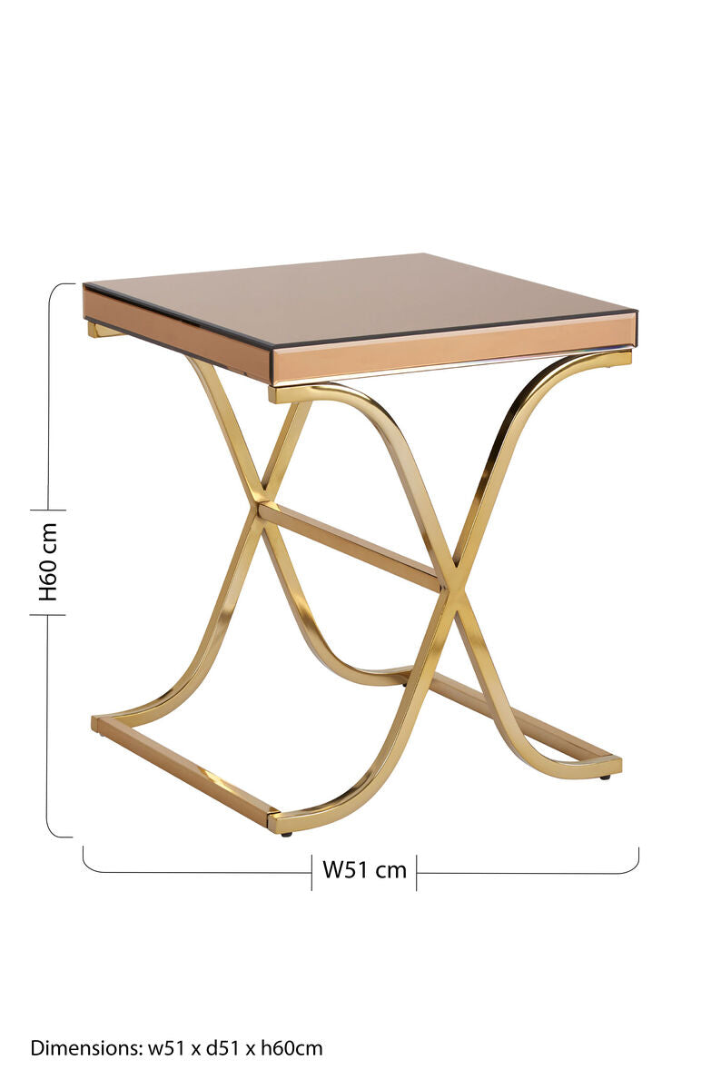 Orsina Side Table with Gold Metal Frame and Brown Top, Dimensions 51x51x60 cm