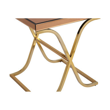 Orsina Gold Side Table with Modern X-Shaped Base and Stylish Copper Top