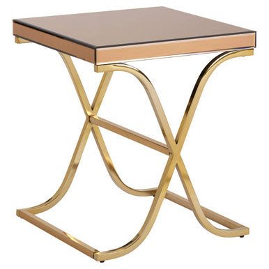 Orsina Side Table with a sleek gold frame and a stylish glass top for modern living spaces
