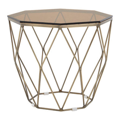 Orsina Hexagonal Side Table with Glass Top and Gold Metal Frame for Modern Interiors