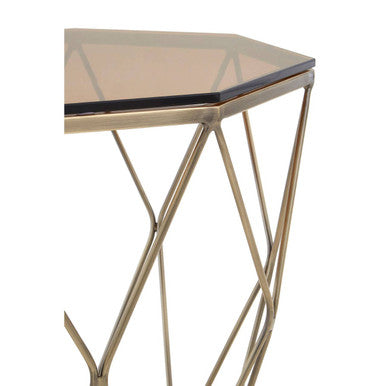 Orsina Side Table with Geometric Metal Base and Glass Top for Modern Interiors