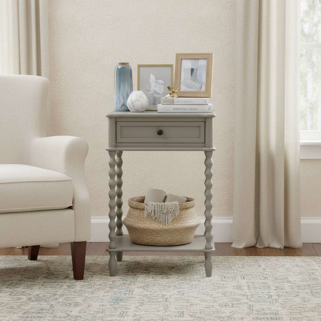 Shades 4 Seasons stylish side table with a drawer and decorative items in a bright living space