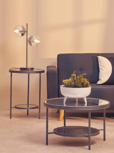 Orsina Side Tables with Stylish Design, Featuring Glass Tops and Elegant Black Metal Frames