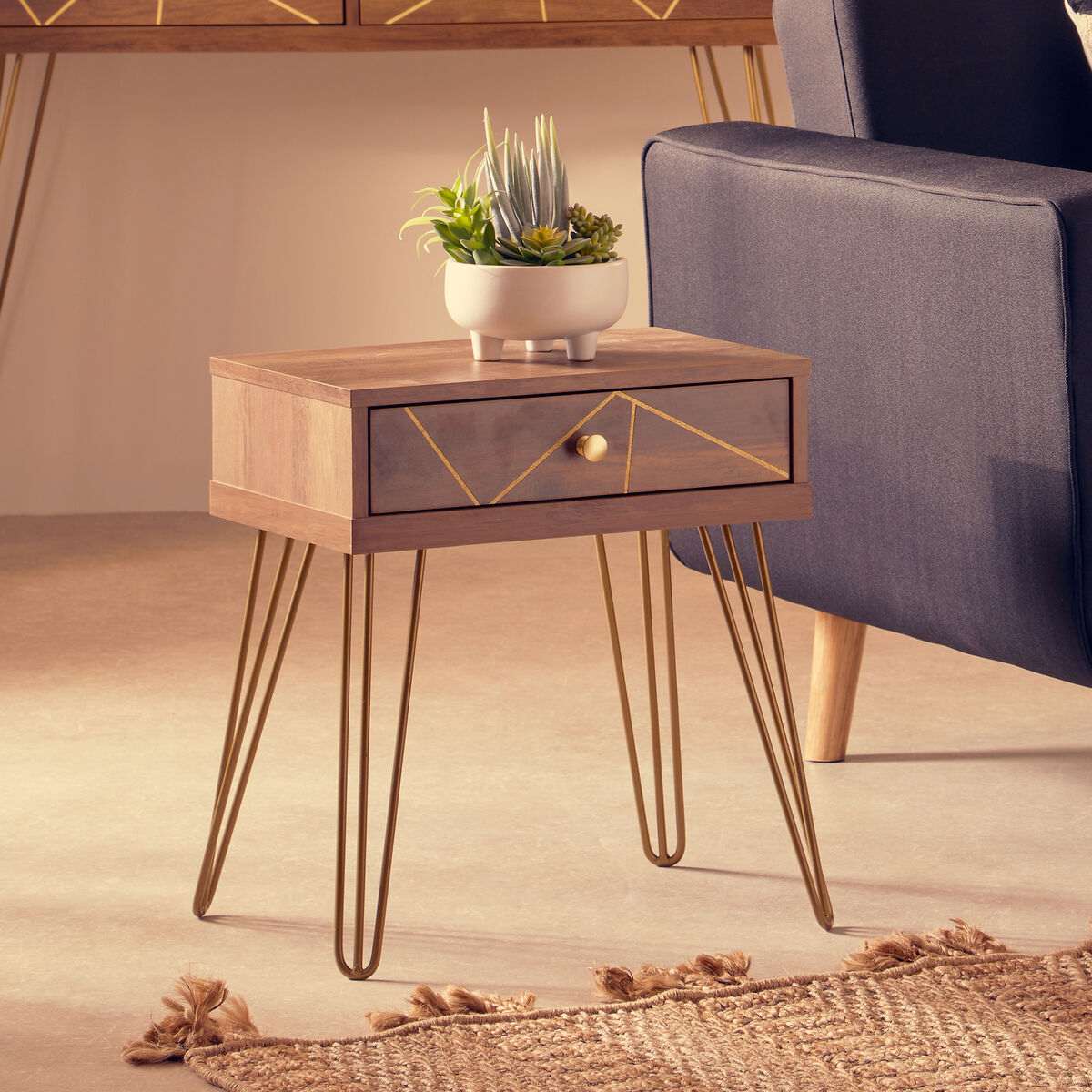Orsina Side Table with Geometric Design and Gold Legs for Modern Living Spaces
