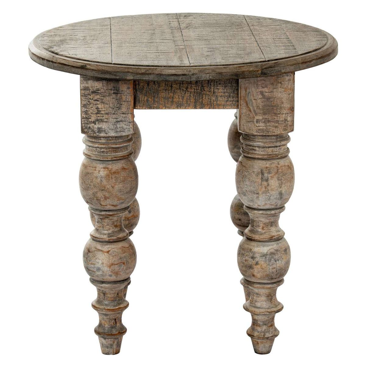 Rustic Shades 4 Seasons Side Table with a round top and beautifully detailed legs