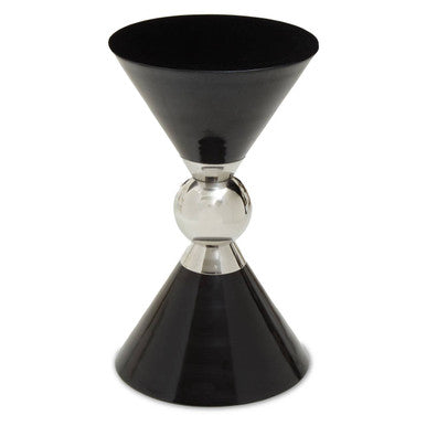 Orsina Modern Black Side Table with a Unique Hourglass Design and Metallic Accent