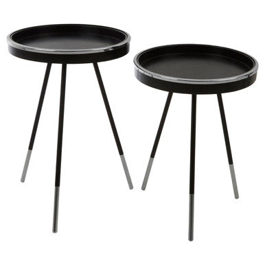 Set of Orsina Side Tables with Round Black Tray Tops and Modern Thin Legs
