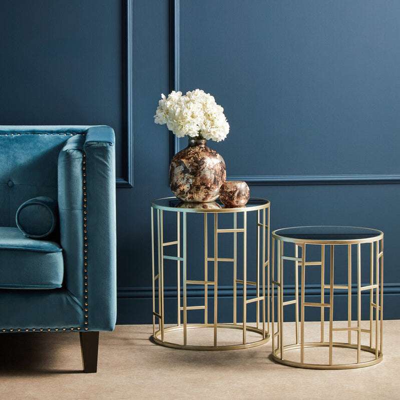 Avantis Set Of 2 Champagne Finish Round Side Tables Orsina