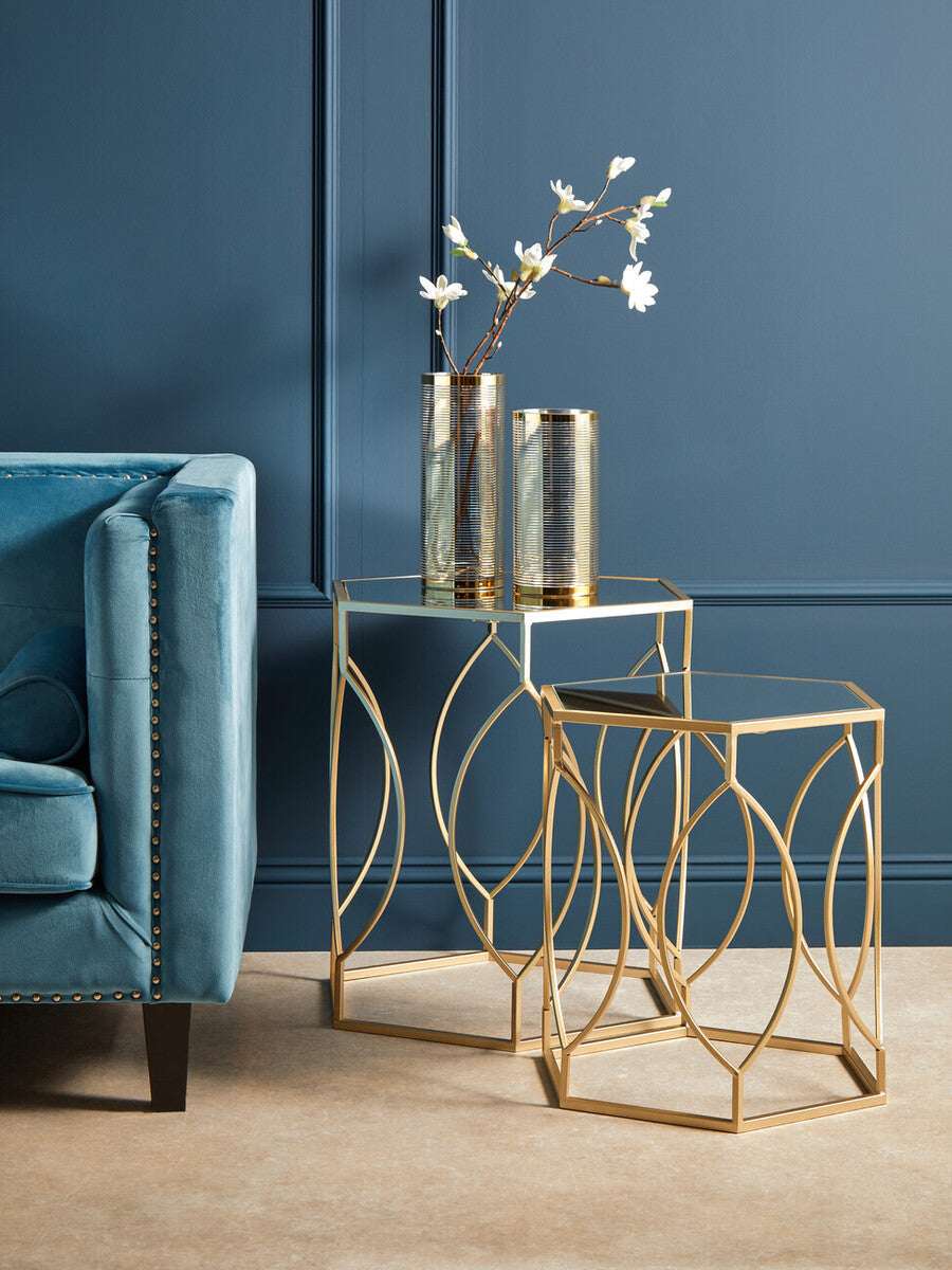 Avantis Set Of 2 Hexagon Champagne Finish Side Tables Orsina