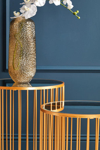 Avantis Gold and Mirror Top Set of 2 Round Side Tables Orsina