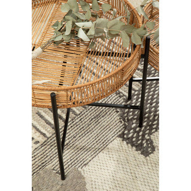 Orsina Side Tables with woven wicker tops and metal legs, ideal for modern home decor