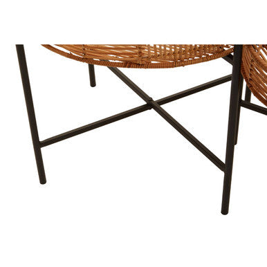 Orsina modern side tables with woven wicker tops and sturdy black metal frames