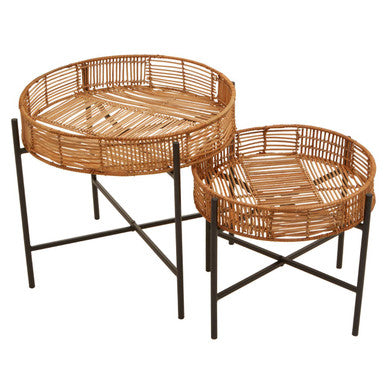 Orsina Round Rattan Side Tables with Metal Frames for Stylish and Functional Living Spaces