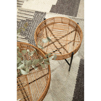 Orsina Natural Wicker Side Tables with Black Metal Legs and Elegant Design for Home Decor