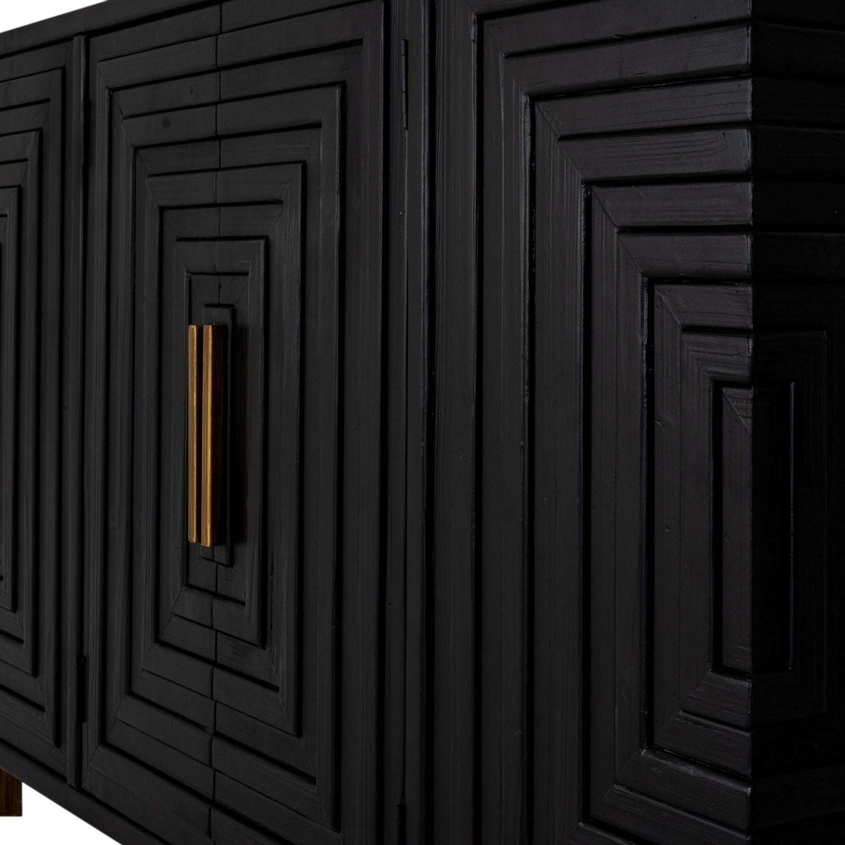 Stylish black sideboard with geometric patterns and brass handles from Shades 4 Seasons