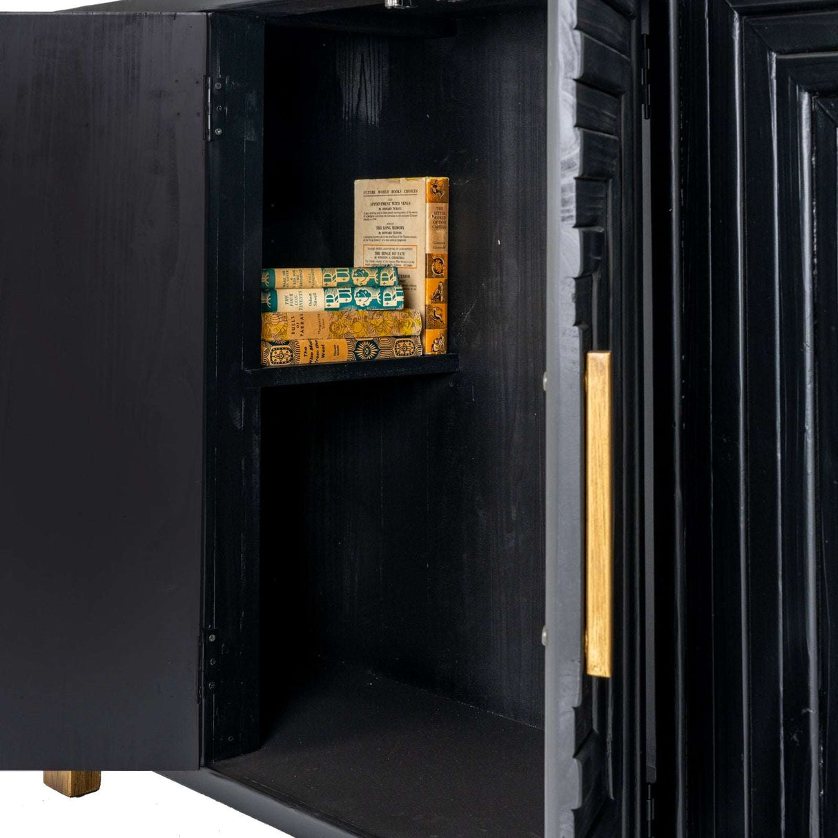 Shades 4 Seasons sideboard featuring open storage space with neatly arranged boxes inside