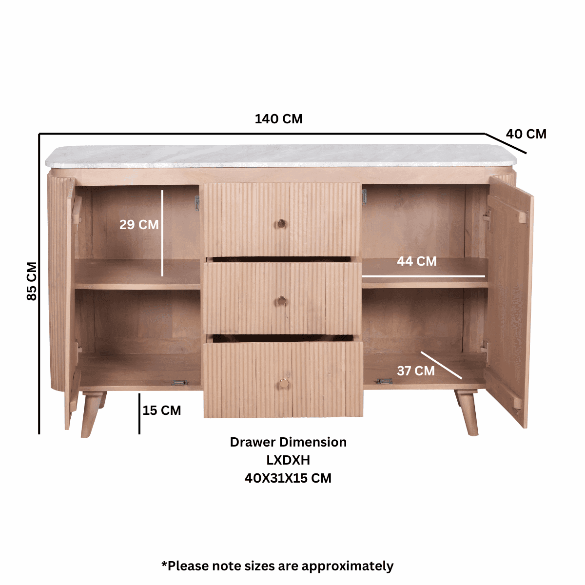 Bundi Natural Marble & Wood Extra Large Sideboard Verty Furniture