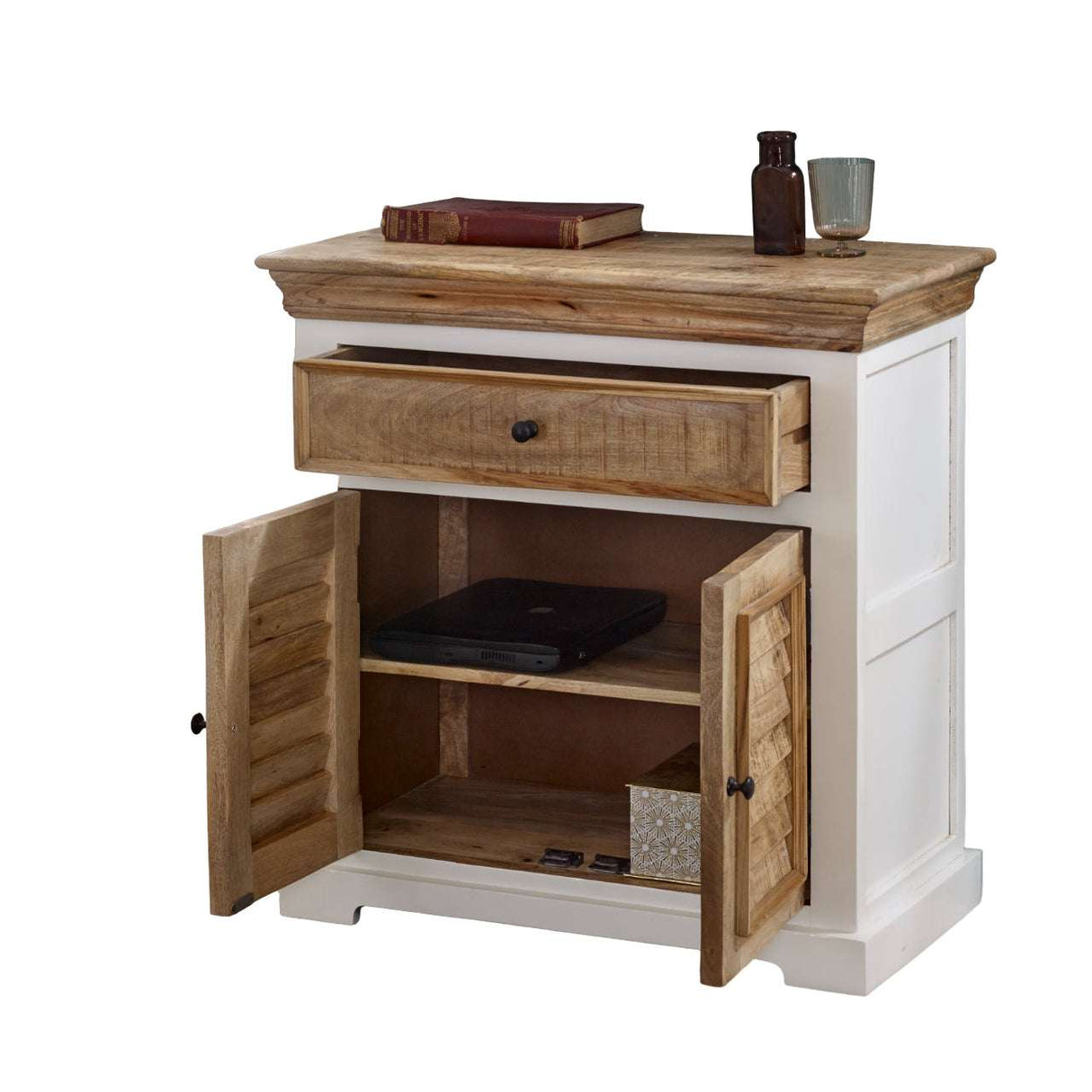 Verty Furniture wooden sideboard with a drawer and two open doors for storage