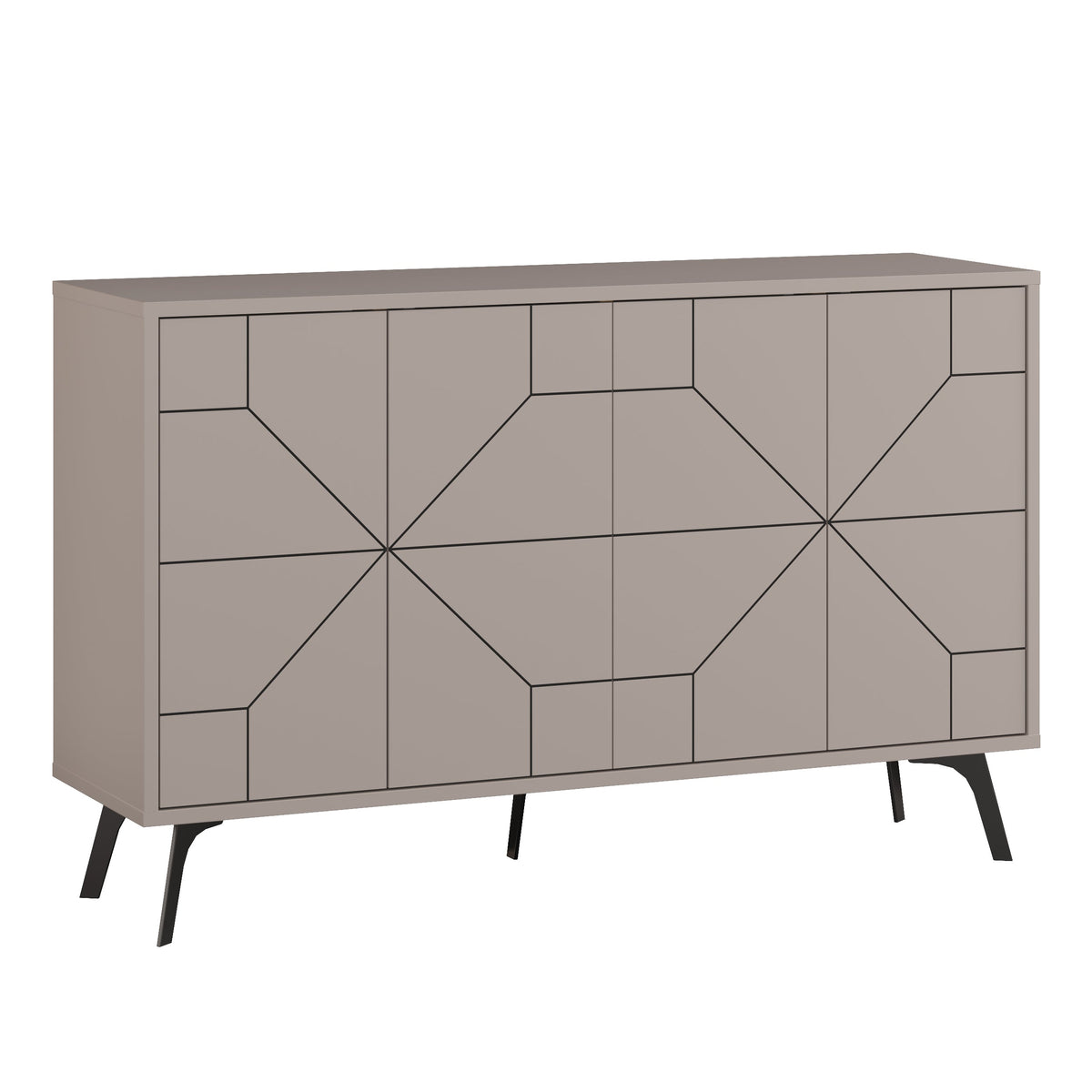 Decortie stylish sideboard in light grey with geometric design and slim black legs for modern interiors