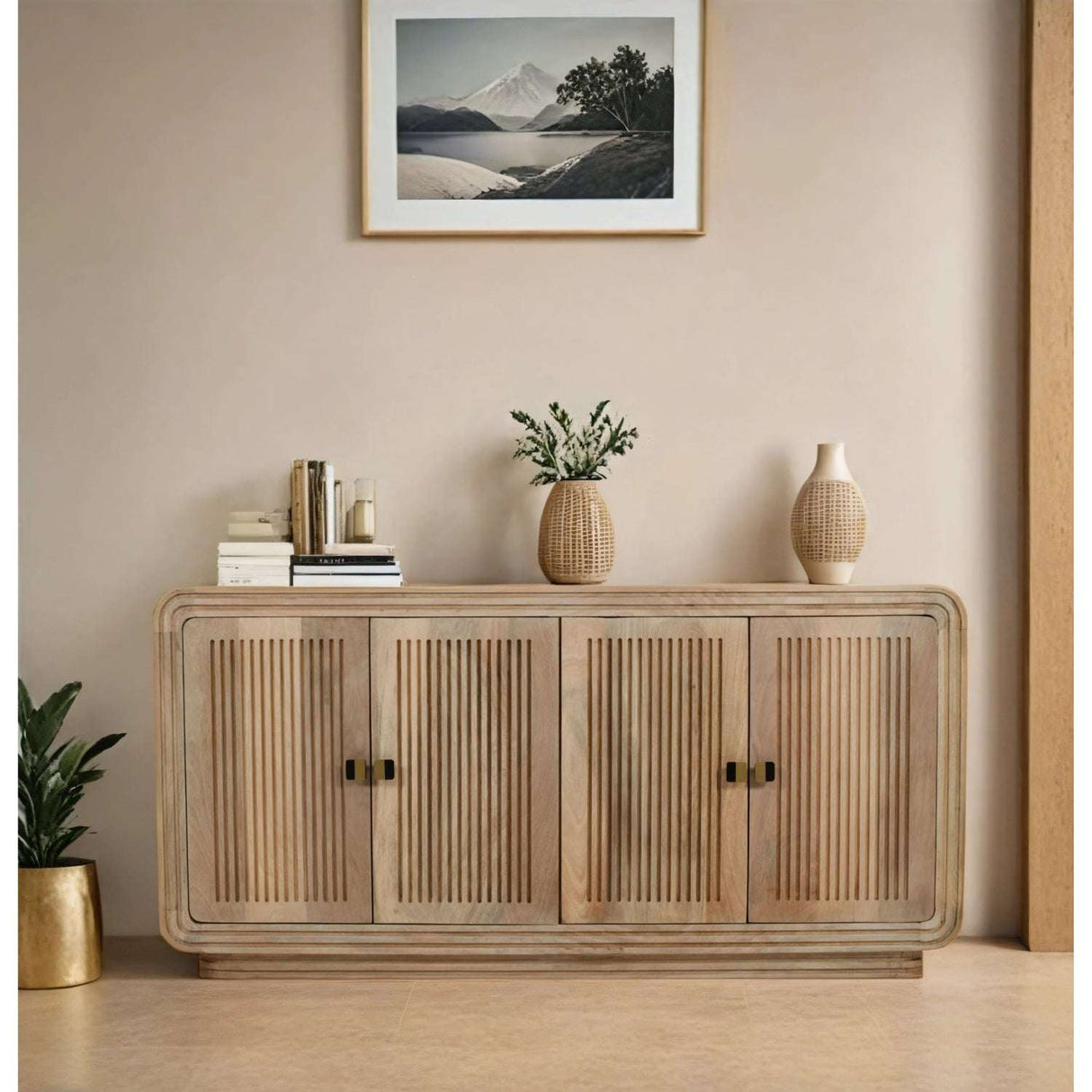 Verty Furniture Sideboard with Ribbed Design and Natural Wood Finish for Modern Interiors