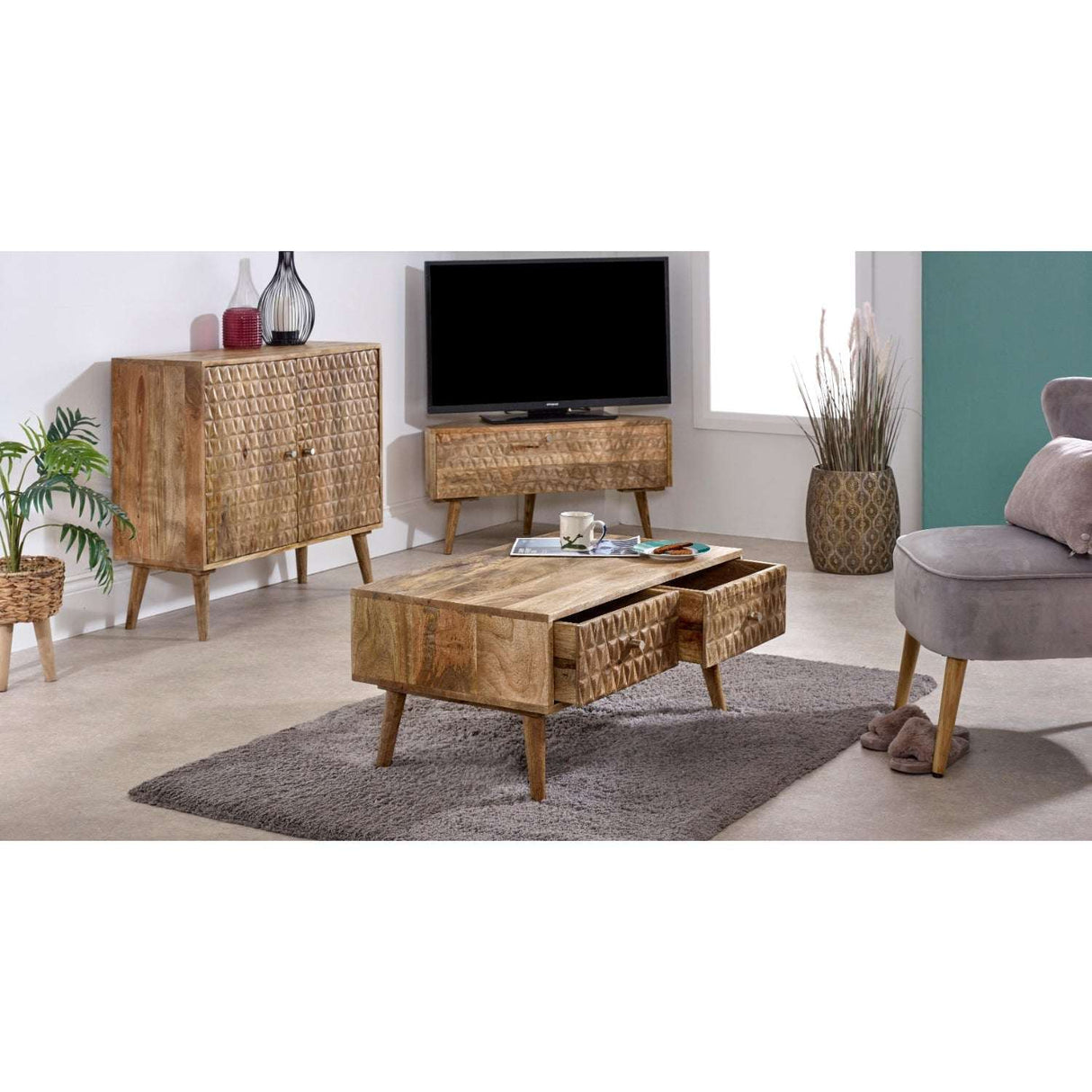 Verty Furniture Sideboard in natural wood finish with woven texture and sleek design for modern interiors