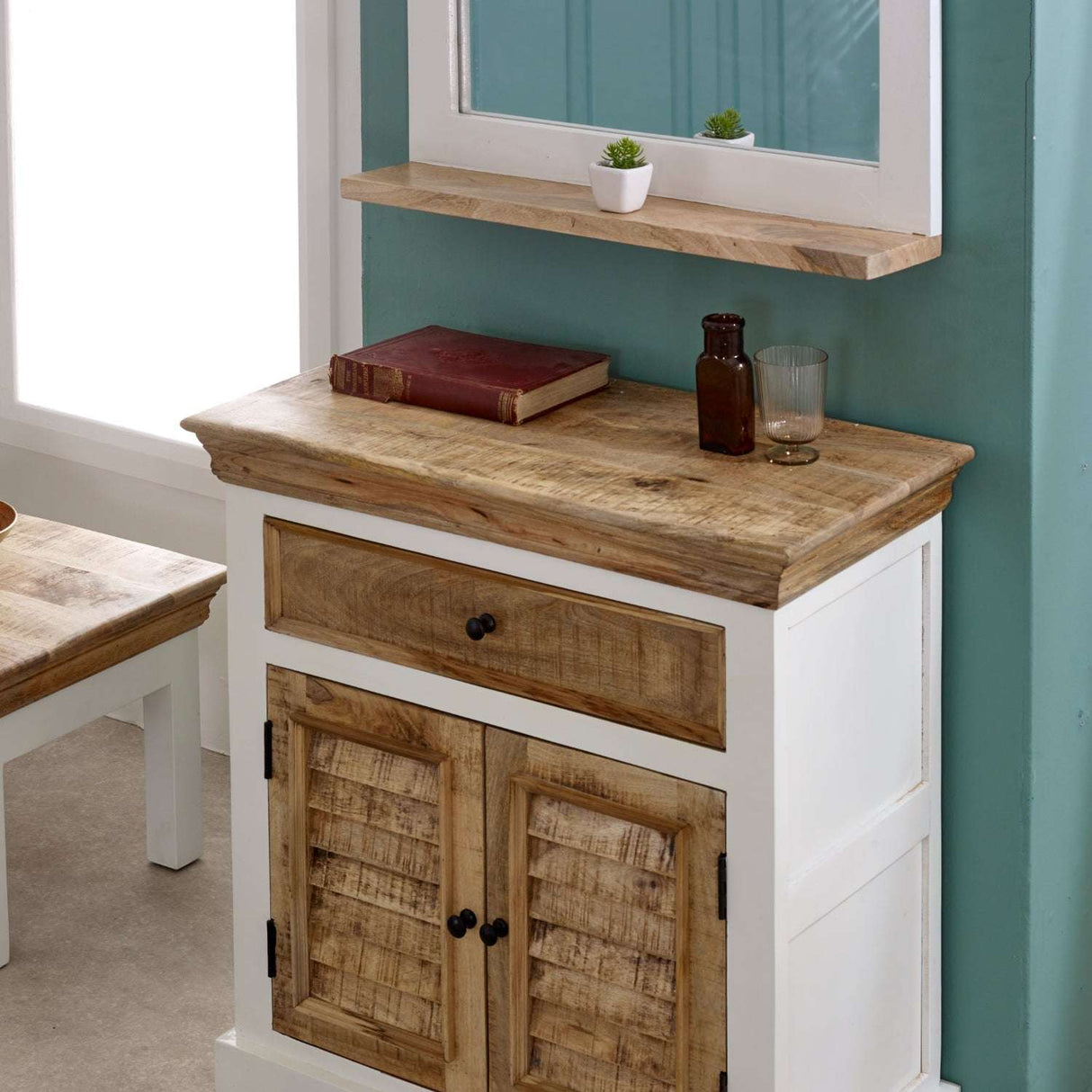 Verty Furniture Sideboard with a natural wood finish and two storage cabinets for stylish organisation