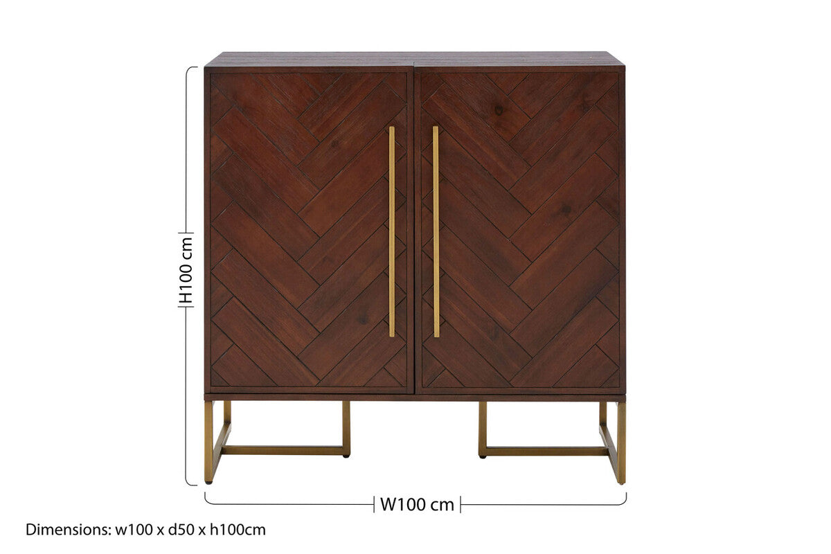 Orsina Drinks Cabinet with Herringbone Pattern and Gold Handles, Dimensions 100x50x100 cm