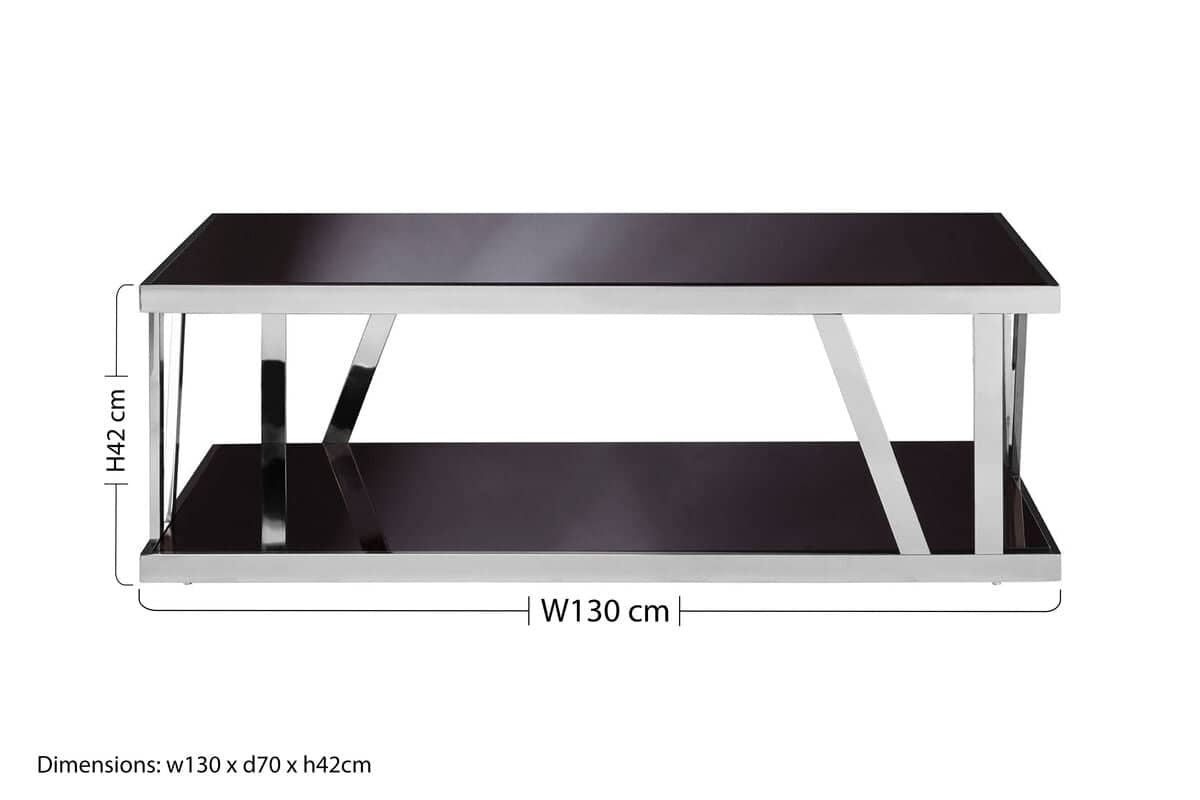 Ackley Silver Coffee Table With Black Glass Orsina