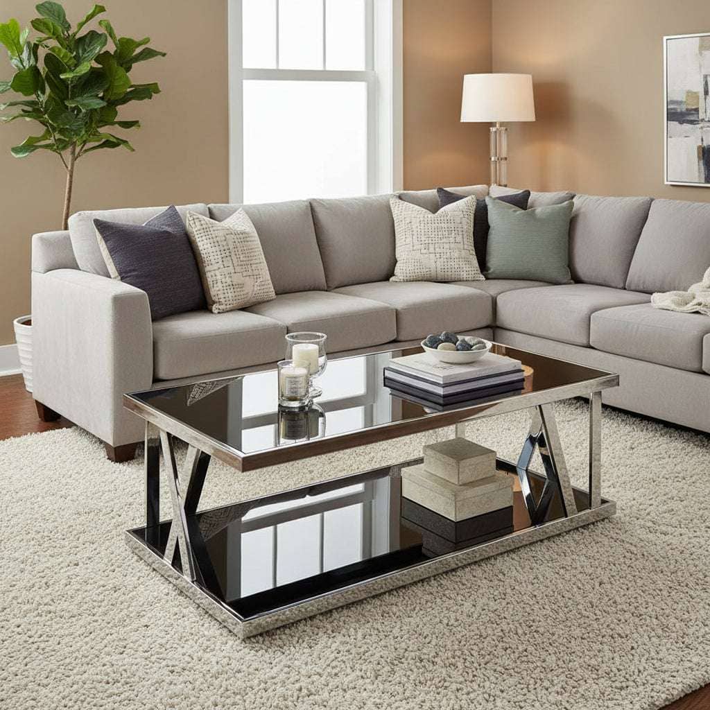 Ackley Silver Coffee Table With Black Glass Orsina