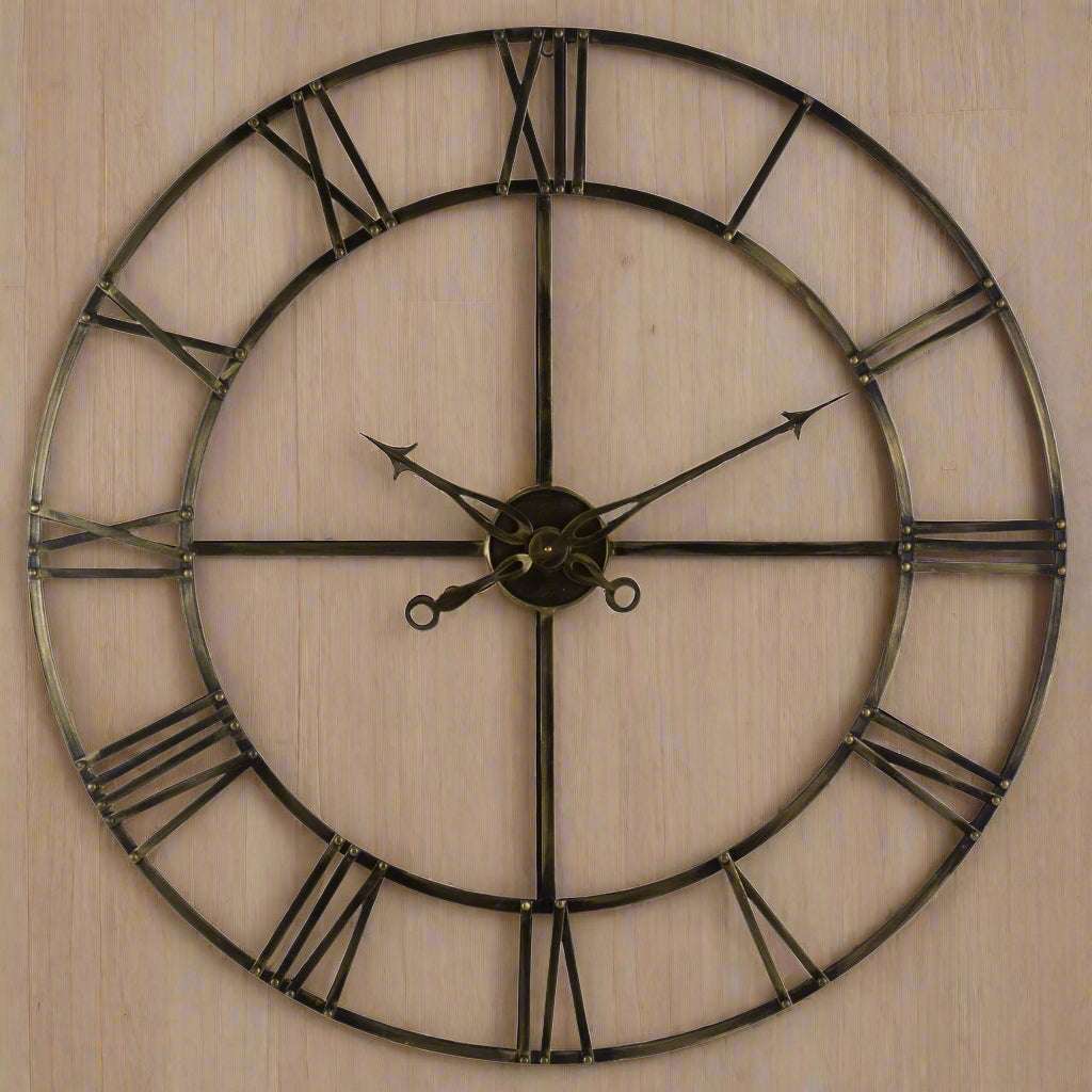 Shades 4 Seasons Large Antique Skeleton Clock Wall Decor BRASS METAL Shades 4 Seasons