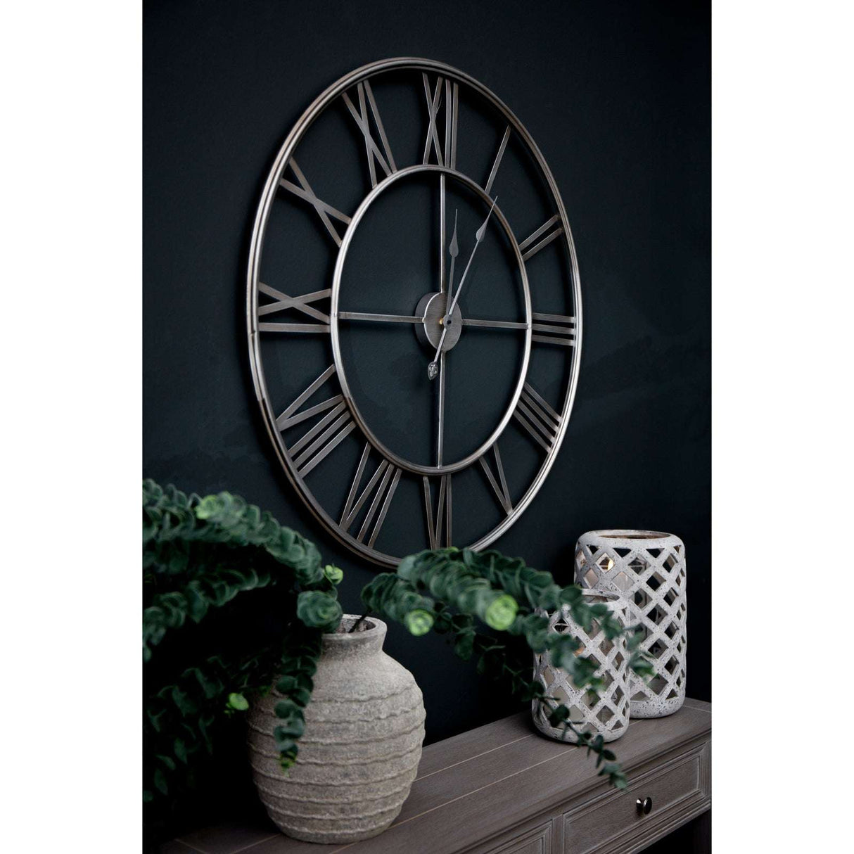 Large Silver Foil Skeleton Wall Clock Shades 4 Seasons