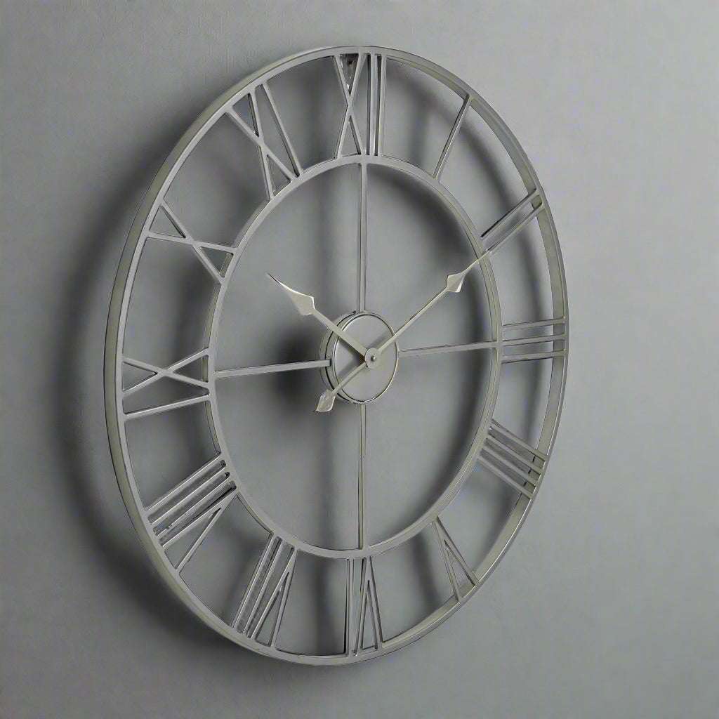 Shades 4 Seasons Skeleton Wall Clock with Roman Numerals SILVER METAL Shades 4 Seasons