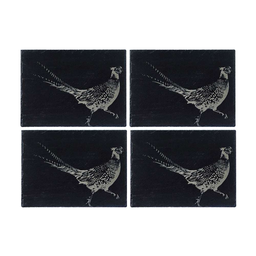 Selbrae House Slate Gift Set with Four Slate Coasters featuring Pheasant Design