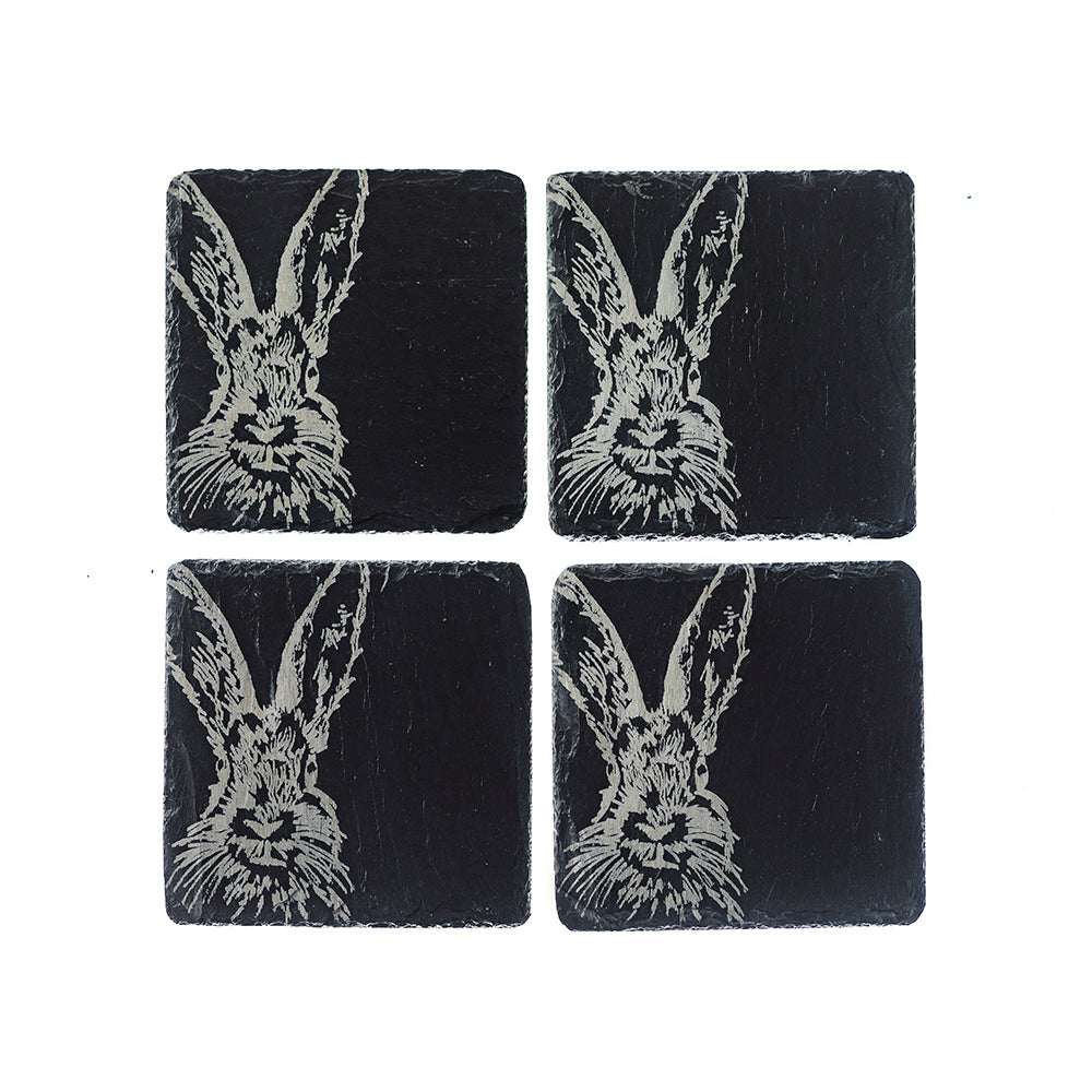 Slate Placemat Set by Selbrae House featuring four coasters with rabbit design