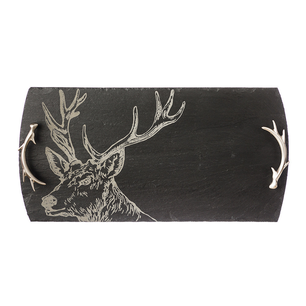 Selbrae House Serving Tray with Deer Design and Antler Handles for Elegant Table Presentations