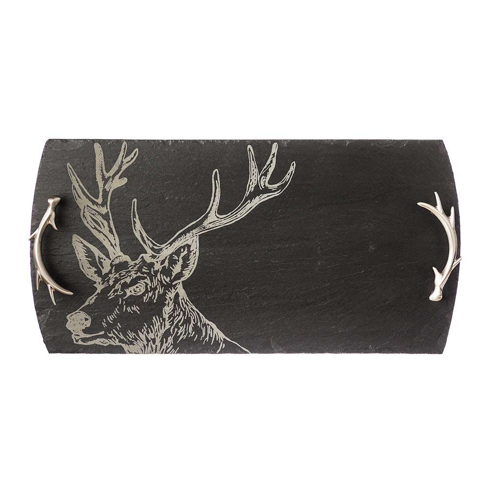Selbrae House Serving Tray with Deer Design and Antler Handles for Elegant Table Presentations