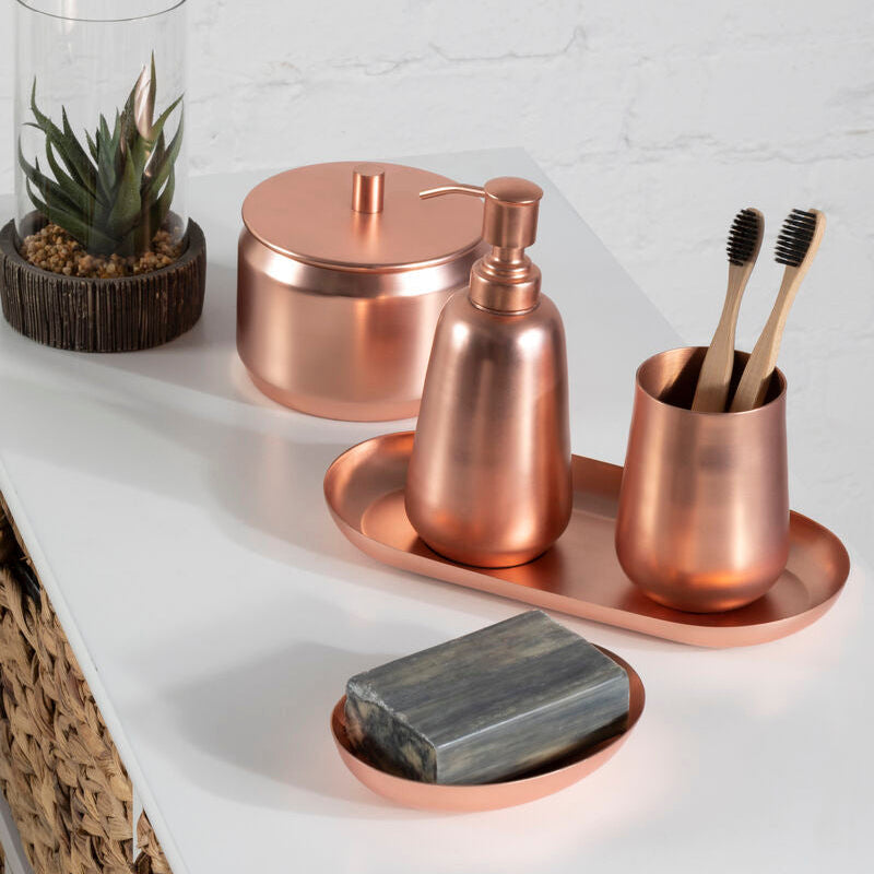 Orsina Copper Soap Dish with Matching Bathroom Accessories for Modern Decor