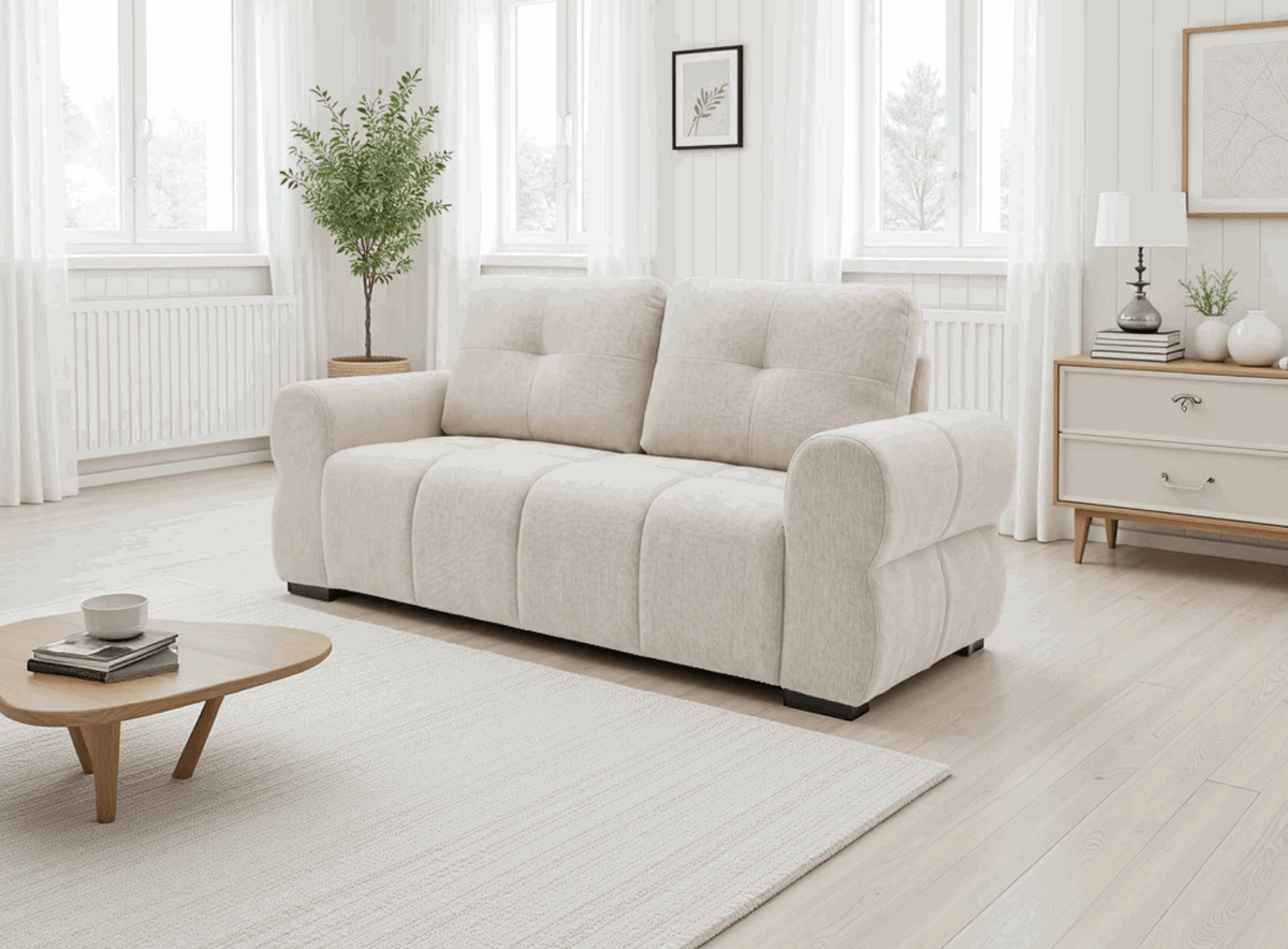 Comfortable 2-Seater Sofa in Soft Beige Fabric for Modern Living Rooms