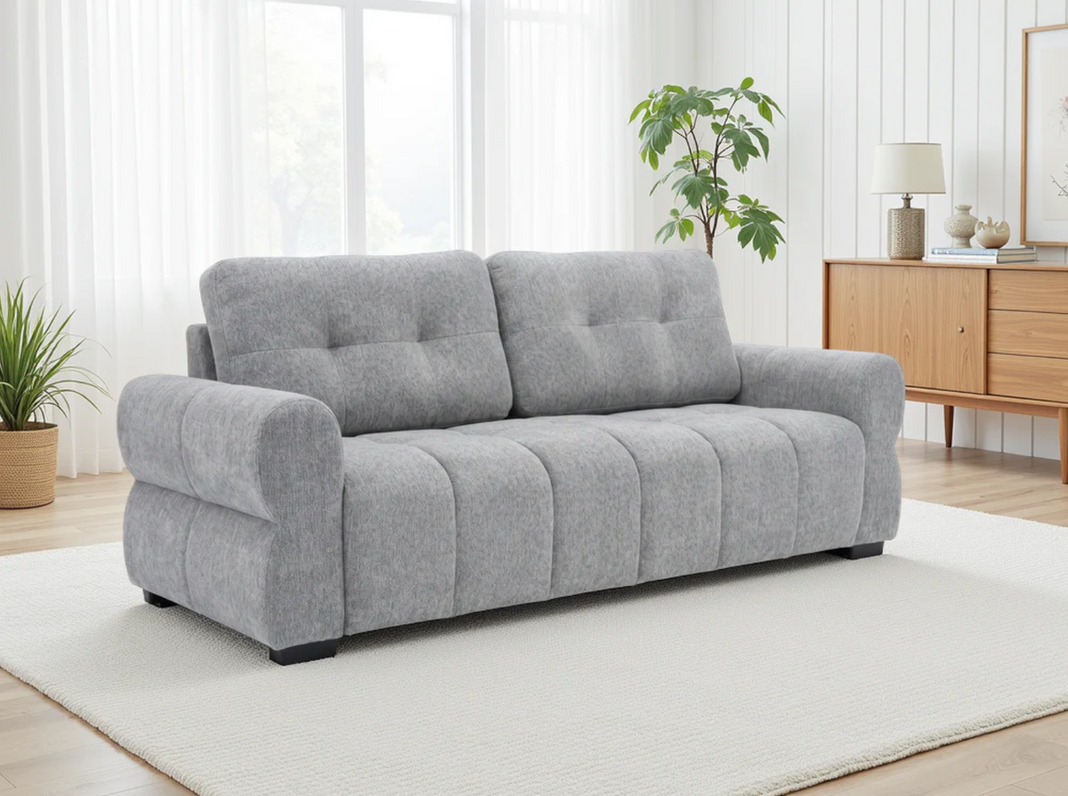 Modern 3-Seater Sofa in grey fabric with plush cushions for comfortable seating